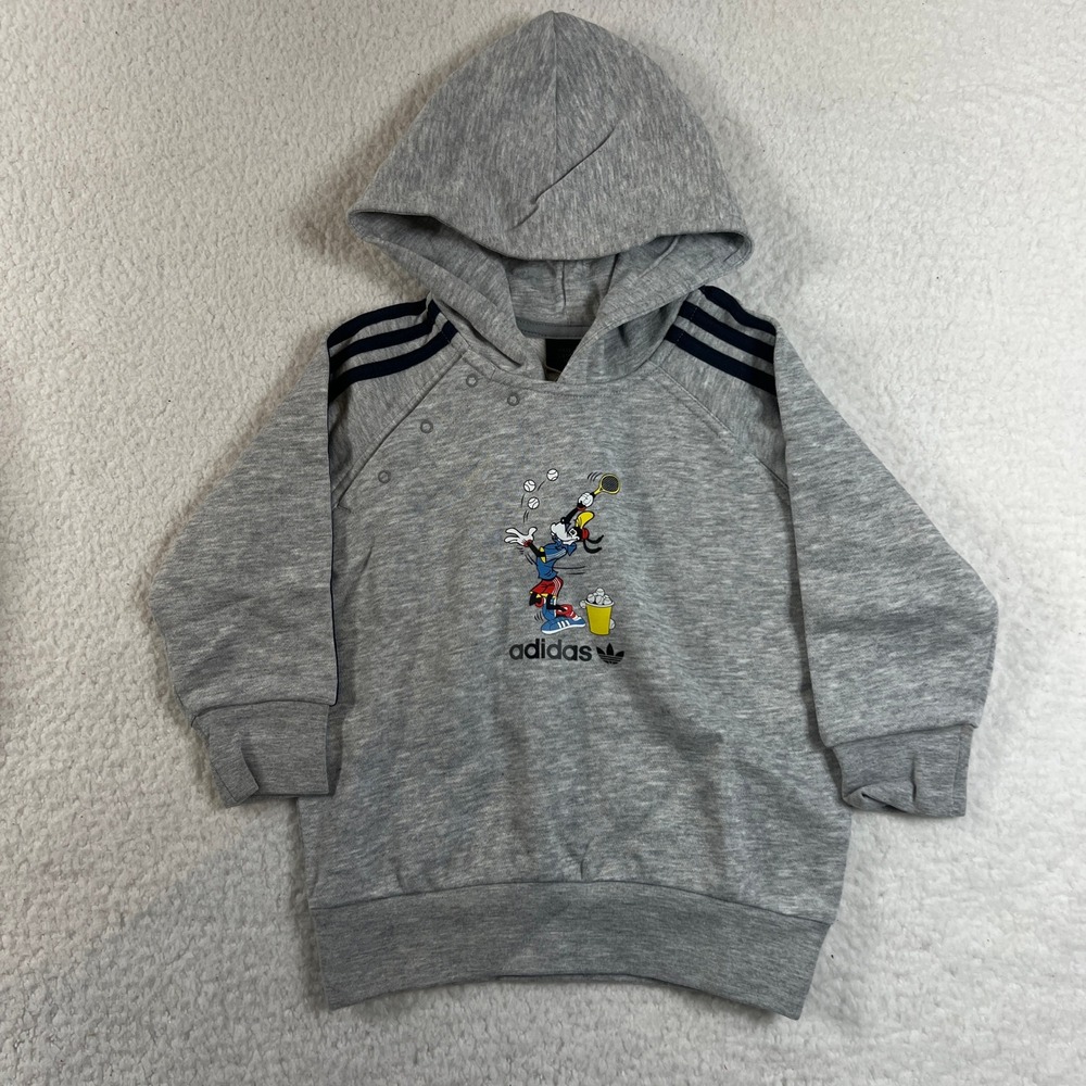 Adidas Goofy Hoodie Kids 18M Gray Disney Sport Graphic Pullover Vintage NWT